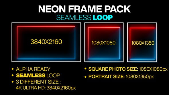 Red & Blue Neon Frame Pack Looped 4K V5