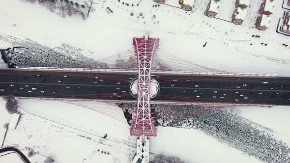 Zhivopisniy bridge, Moscow, Russia. Aerial