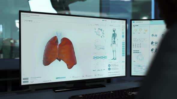 A Doctor is searching for the bacteria in the lungs at health care facility alt