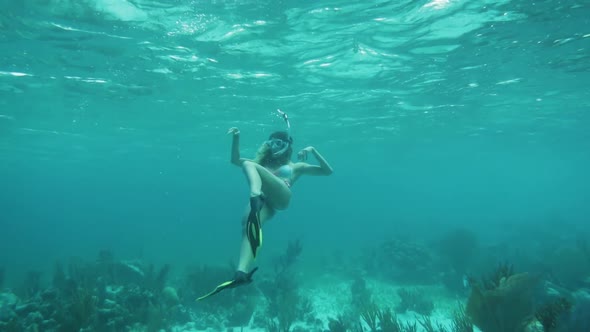 Girl Snorkeling Underwater in Ocean Barrier Reefs