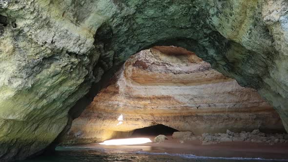 Entering beautiful Benagil cave by boat - Algarve in Portugal