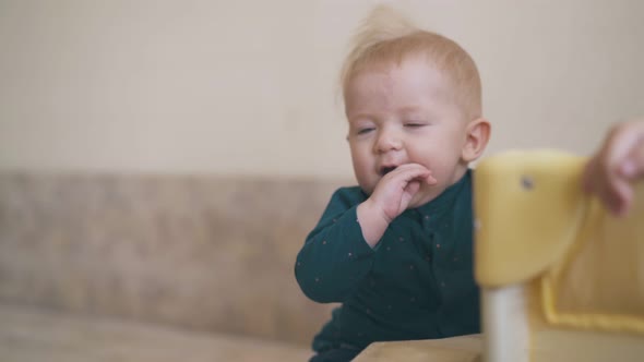 Little Girl Kisses Cute Brother Sucking Finger at Playpen