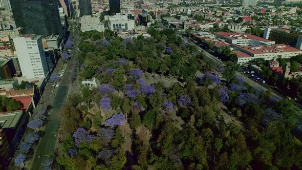 AEREAL SHOT Alameda Central public park in downtown Mexico City