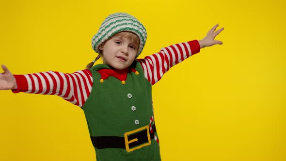 Kid Girl Christmas Elf Santa Helper Costume Dancing Fooling Around