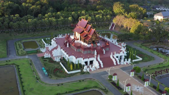 Aerial View of Royal Park Rajapruek Botanical Garden and Pavilion in Chiang Mai Thailand
