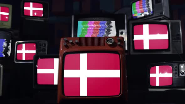 Denmark flags and retro Televisions.