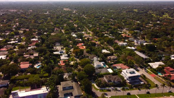 Flying Over Miami Shores Neighborhood With Luxury Homes