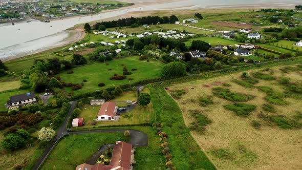 Aerial view over Irish village