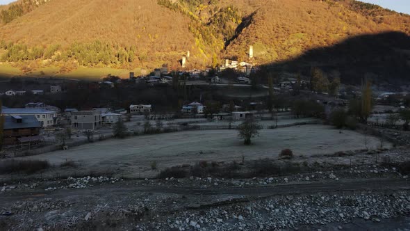 Drone Footage of a Small Village in the Valley of the Mountains Svaneti