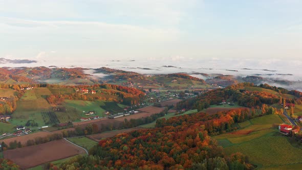 Scenic Aerial Views of South Styria in Austria on Autumn Morning