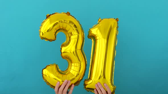 Gold Foil Number 31 Thirty One Celebration Balloon