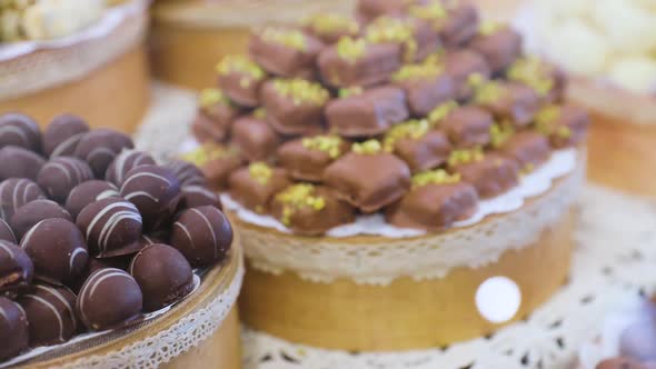 Chocolate Store. Chocolate Sweets On Shelves In Shop