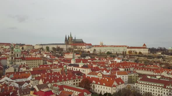 Aerial Panoramic View From the Air To St. Vitus Cathedral in Prague