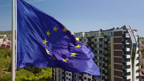 European Union Flag Against City at Summer Day