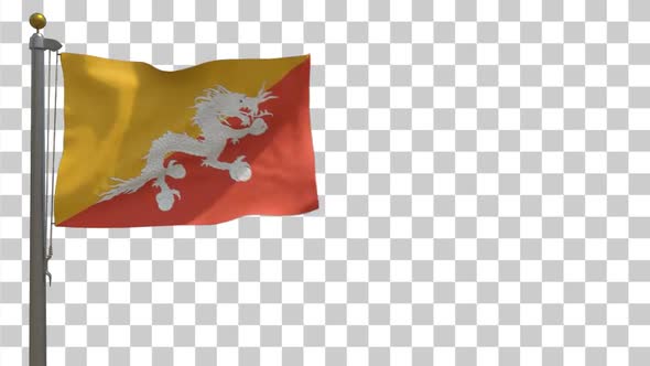 Bhutan Flag on Flagpole with Alpha Channel