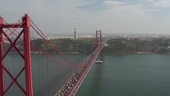 Aerial Drone View of Long 25Th of April Bridge
