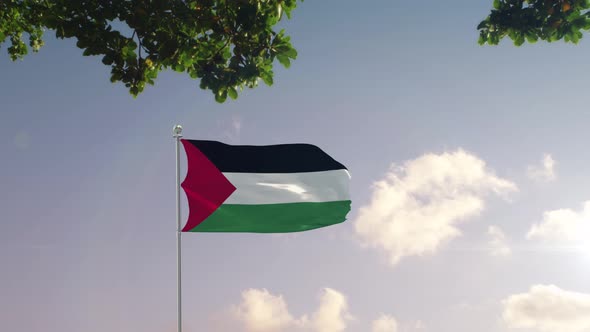 Palestine Flag With  Modern City 