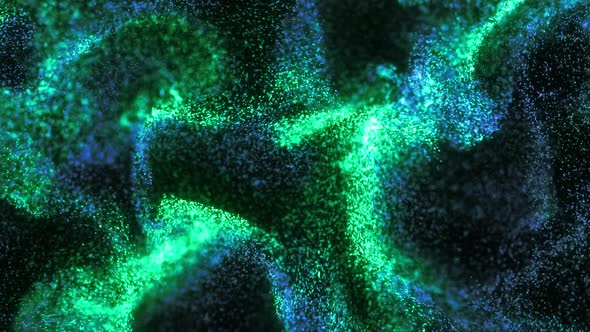 Fluid Green Blue Particles Background
