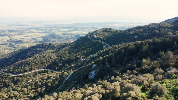 Aerial landscape of Kyrenia mountains near Kantara castle, Cyprus