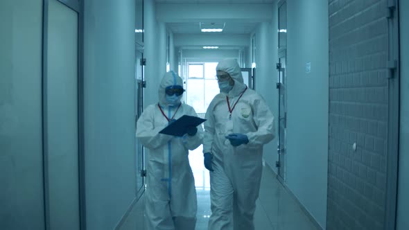 Doctors in Hazmats Work in One Hospital During Coronavirus Spread.