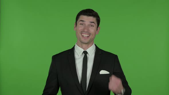 Businessman Doing Victory Sign with Fists, Chroma Key