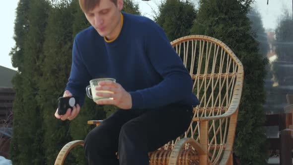 Man Drinks Coffee And Leaves
