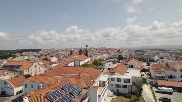 Sitio da Nazare, old village on top of a cliff, Silver Coast, Portugal. Aerial view