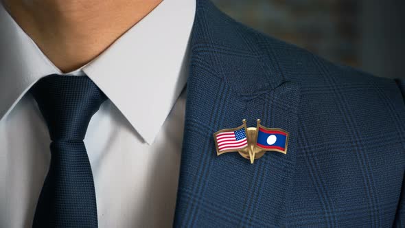 Businessman Friend Flags Pin United States Of America Laos