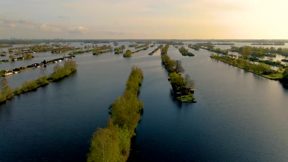 Aerial View of Small Islands in the Lake Vinkeveense Plassen Near Vinkeveen Holland
