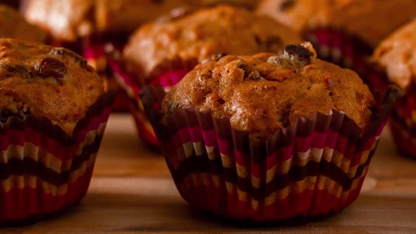 Freshly Baked Homemade Muffins with Raisins and Carrots