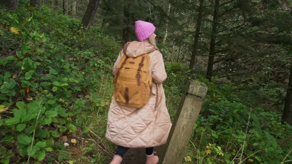 Slow Motion Young Adult Female Model Exploring Green Rainforest Oregon USA 6K