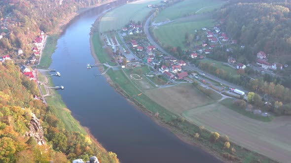 The Bastei Rock Formation and Bridge Crossing the Towering Rock Landmark in G