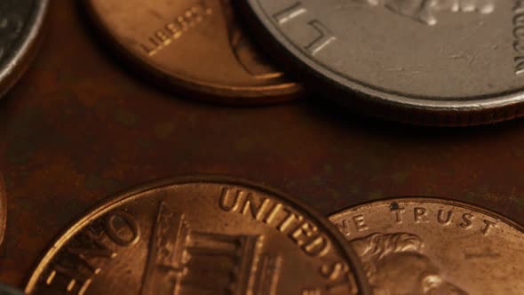 Rotating stock footage shot of American monetary coins 