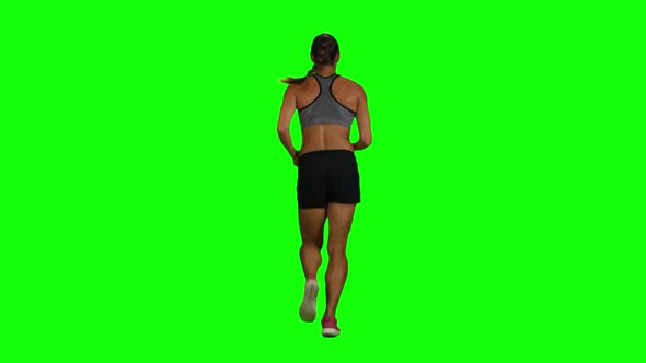 Woman Jogging. Back View. Green Screen