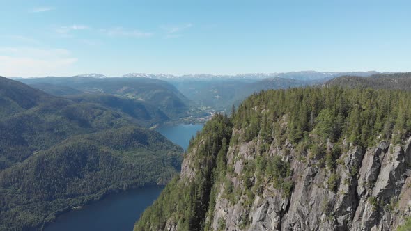 Amazing Norway highland landscape, Bandak Lake and Telemark Canal, aerial reveal
