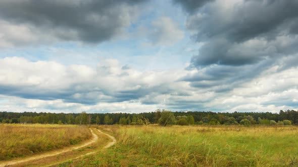 Qualitative  of Autumn Landscapes Rain Clouds Fly Over Field