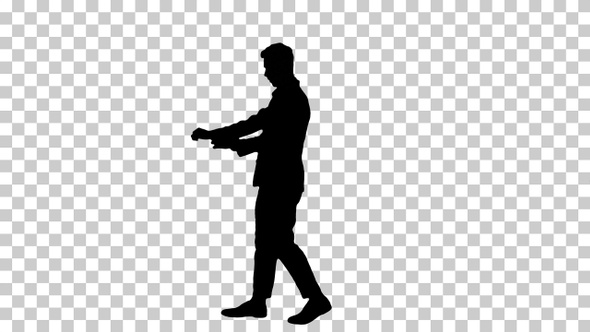 Silhouette Young cool elegant man walking by, Alpha Channel alt