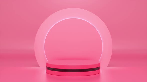 Pink podium with a bright glowing blinking neon circle