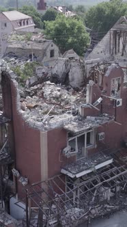 Vertical Video of a Residential Building Destroyed By the War in Ukraine