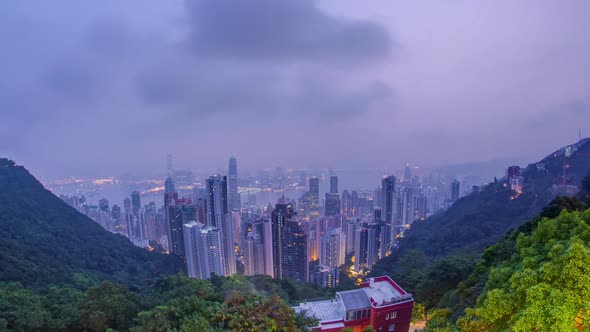 The Famous View of Hong Kong From Victoria Peak Night to Day Timelapse