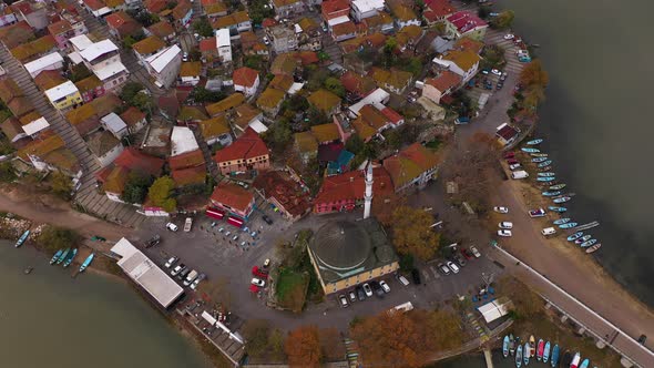 An Aerial View of Golyazi Merkez a Fishermen's Town By the Lake and the Magnificent Waters of the