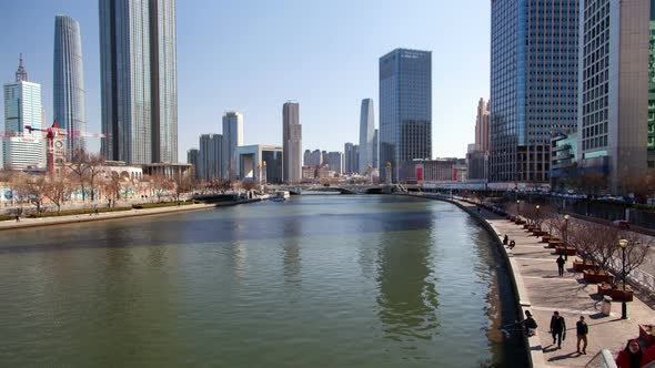 Tianjin Center Heping District at River in China Timelapse