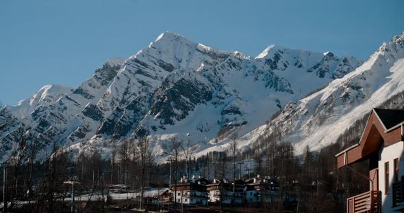 Evening Landscape and Ski Resort in Sochi Rosa