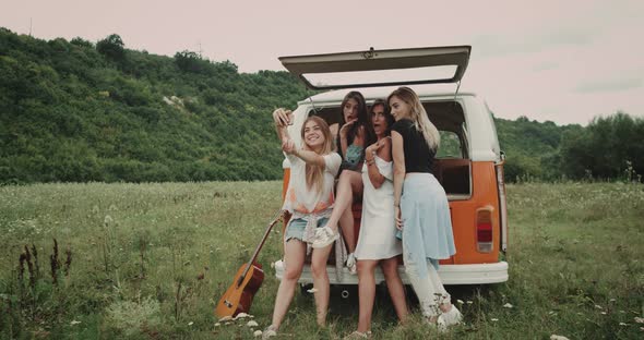 Retro Van in the Middle of Nature