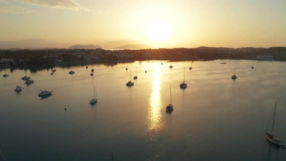 Aerial View of Porto Heli Town at Sunrise Greece