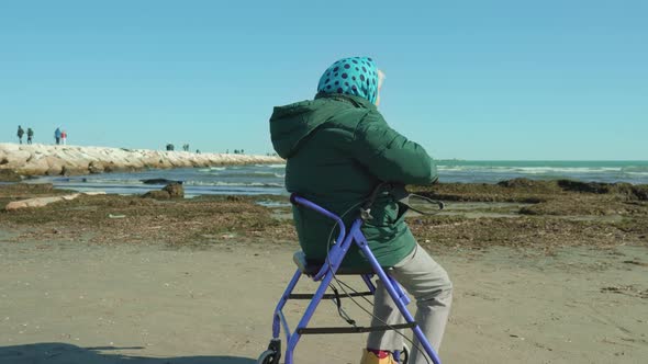 Grandmother Enjoys Weather Sitting on Wheelchair Near Lagoon