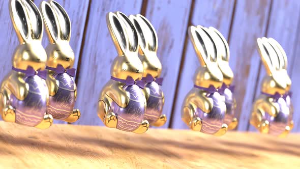 Loopable animation of cute chocolate jumping Easter bunnies.  Happy Easter.