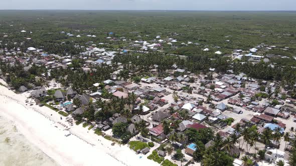 Aerial View of Houses Near the Coast in Zanzibar Tanzania Slow Motion