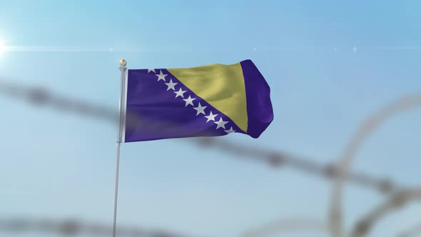 Bosnia And Herzegovina  Flag Behind Border