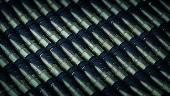 Machine Gun Bullets Rotating Closeup